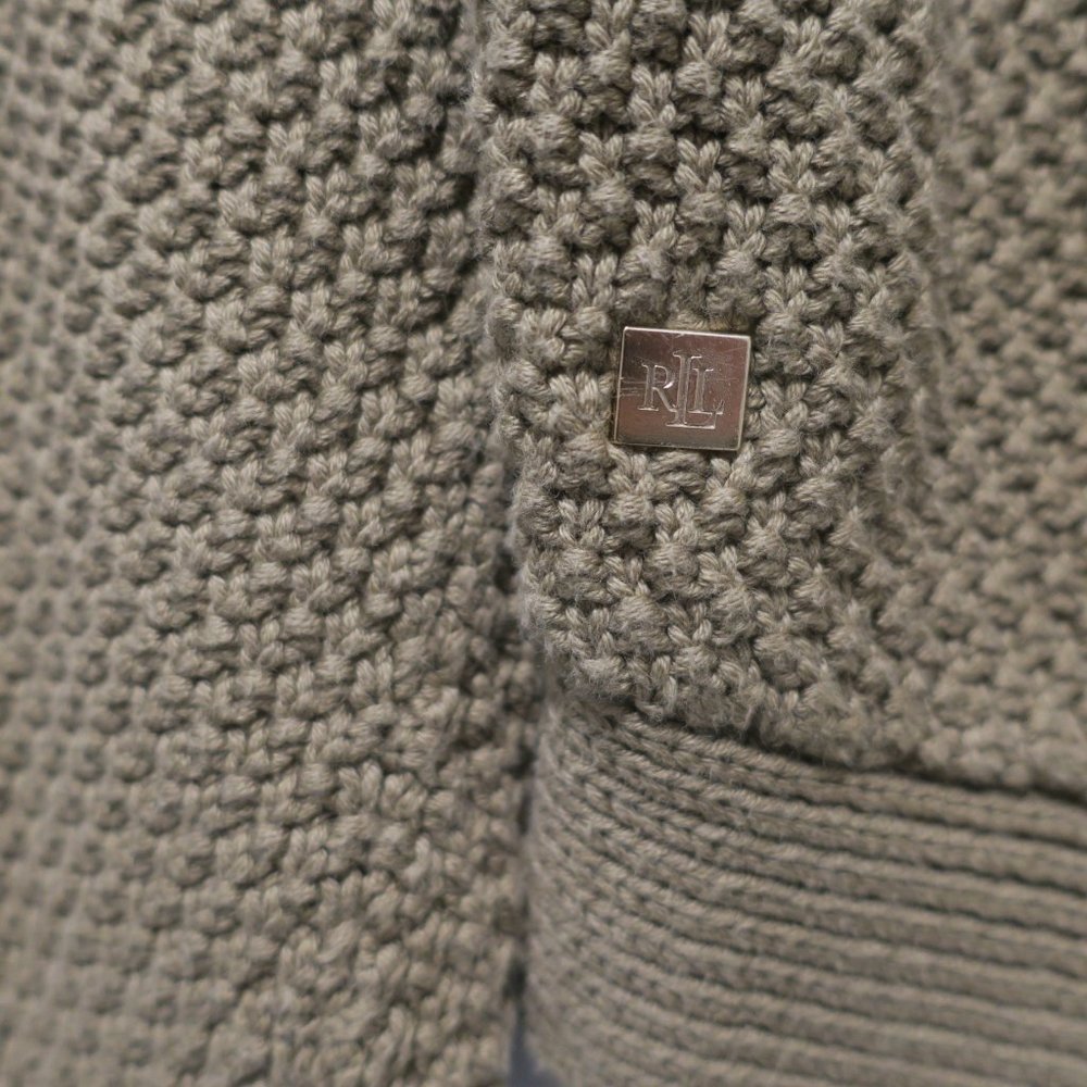 LAUREN RALPH LAUREN waffle chunky knit sweater olive green boatneck sz Large plv - Picture 5 of 8